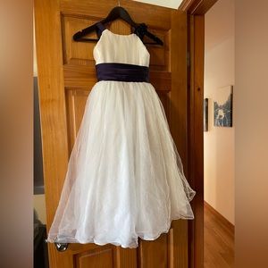 ALFRED SUNG White and Dark Purple Flower Girl Dress